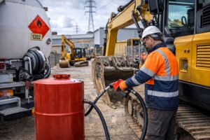 Refuelling the machinery on site