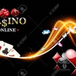 Vector design casino banner. Poker background with dice, casino chips, playing cards
